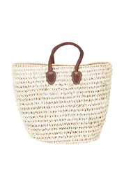 Product shot of the Oversize Round Open Weave Handle Basket in colour Natural, from the back