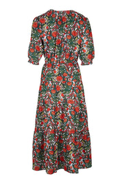 Product shot of the Maisie Floral Dress in colour Rosetta (Green), from the back