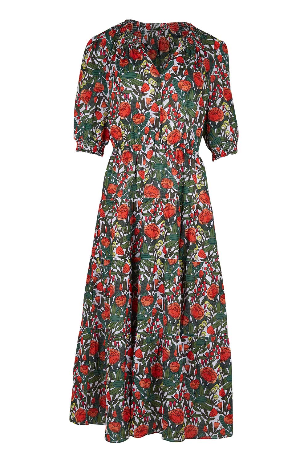 Product shot of the Maisie Floral Dress in colour Rosetta (Green), from the front
