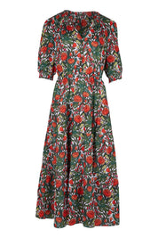 Product shot of the Maisie Floral Dress in colour Rosetta (Green), from the front