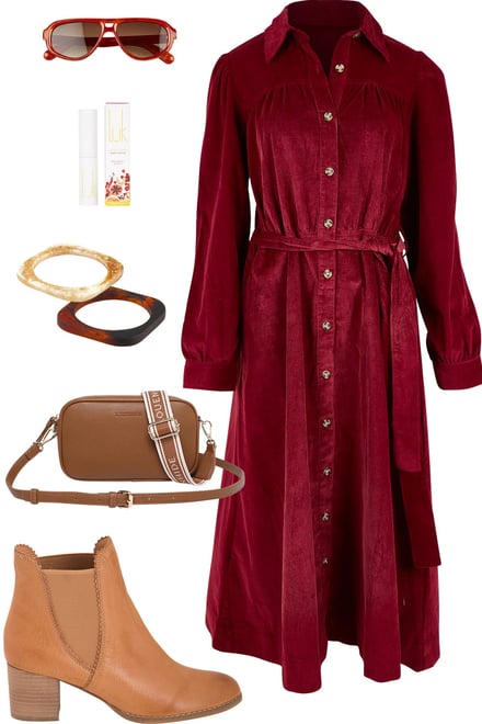 Cord Dress With Tan