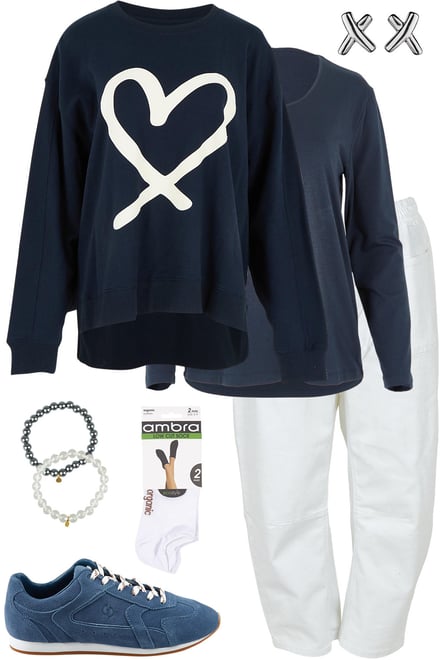 Elin Cotton Crew With White Barrel Legs