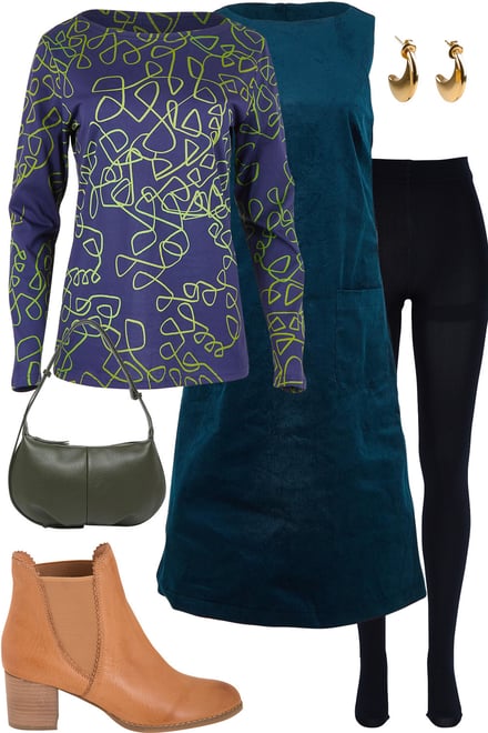 Essaye Blue-Ink Cord Dress + Blue-Green Tee