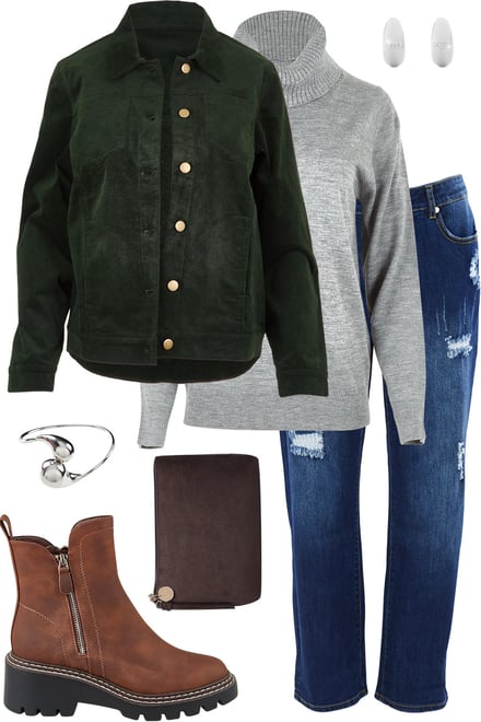 Deepforest Jacket + Grey Knit + Distressed Denim