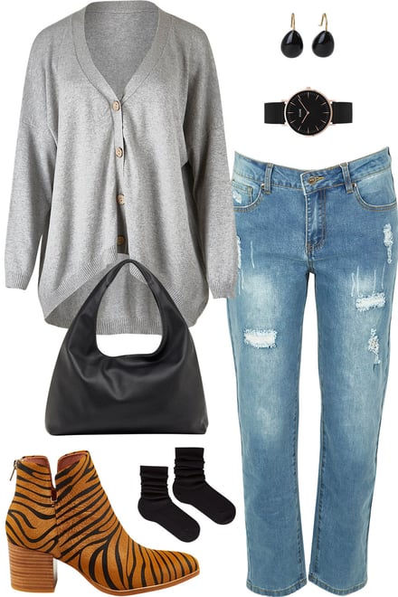 Smoke Cardi & Distressed Denim