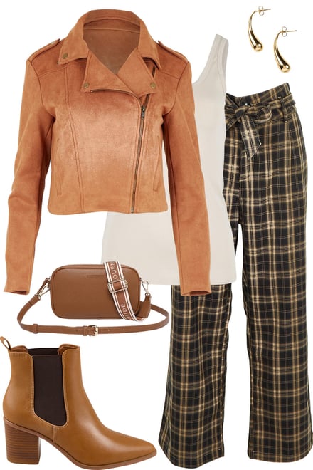 Faux Suede Jacket With Black Check Pants