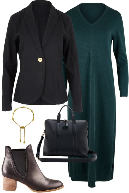 Green Knit Dress With Black Blazer