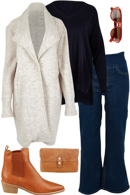 Oat Coat + Navy Knit + Dark Denim