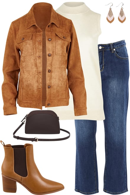 Sand Faux Suede Jacket & Mid Denim