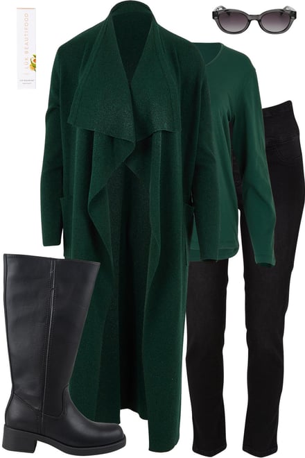 Green Pine Waterfall Cardi With Black