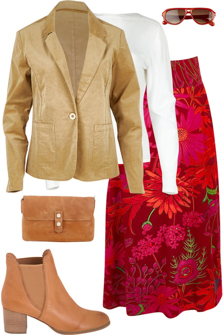Nougat Cord Blazer With Garden Maxi