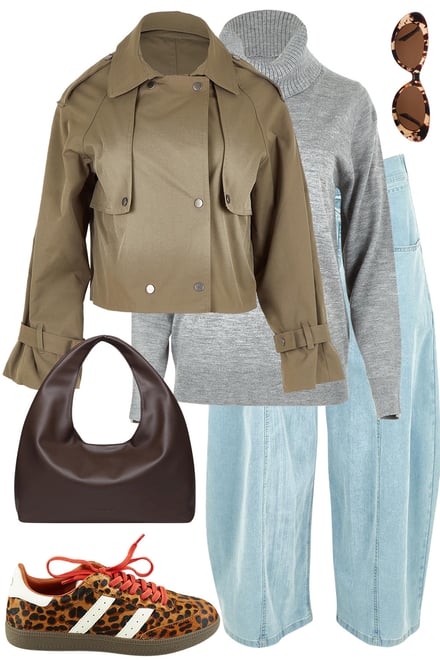 Cropped Anorak With Denim Barrel Legs