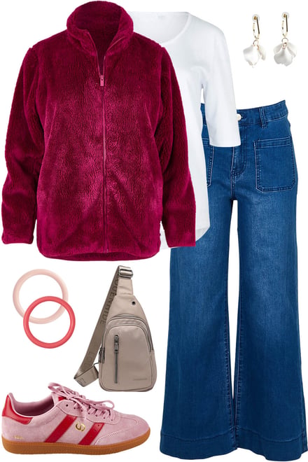 Cerise Fluffy Jacket With Dark Denim