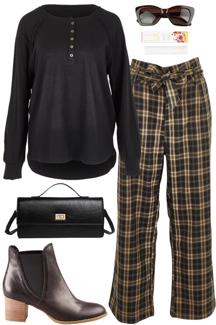 Black Henley Top With Black Check Pants