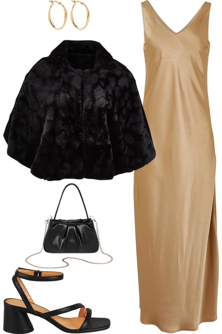 Loulou Latte Dress With Faux Fur Cape