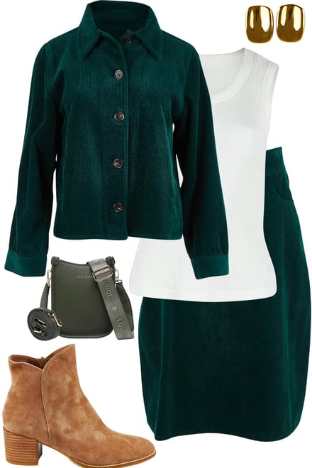 Emerald Corduroy Jacket & Skirt Set