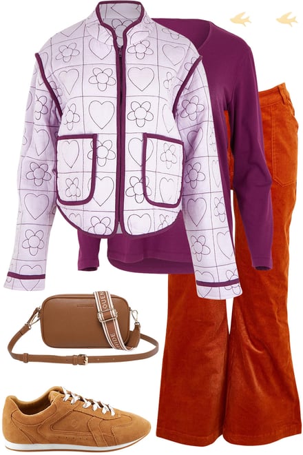 Joni Jacket With Plum Tee & Rust Cords