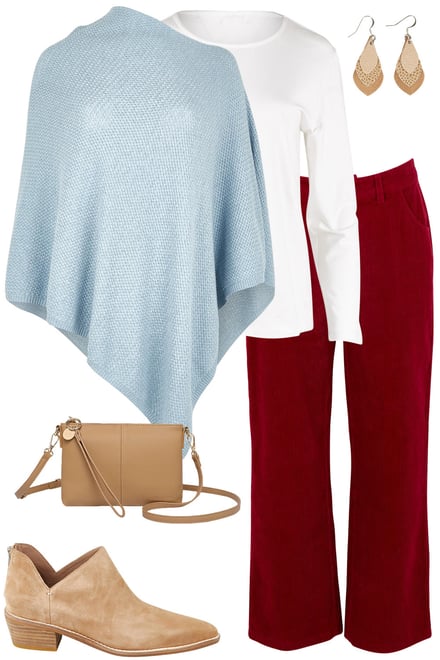 Soft Blue Poncho With Wine Cords
