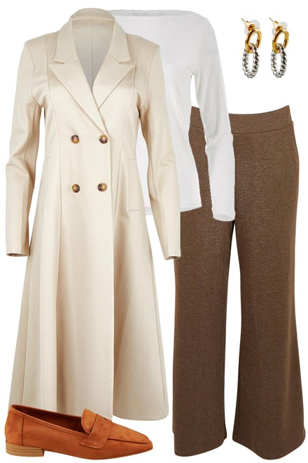Sand Longline Coat With Herringbone Pants