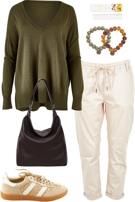 Khaki V Neck With Beige Pants