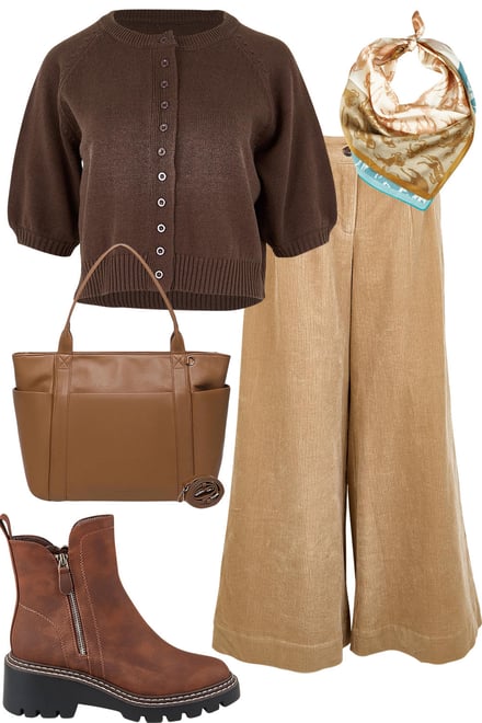 Chocolate Cardi With Sand Cord Pants
