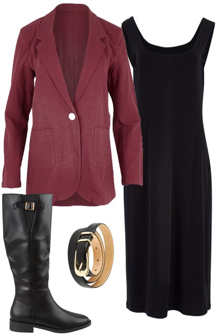 Wine Longline Blazer & Black Dress