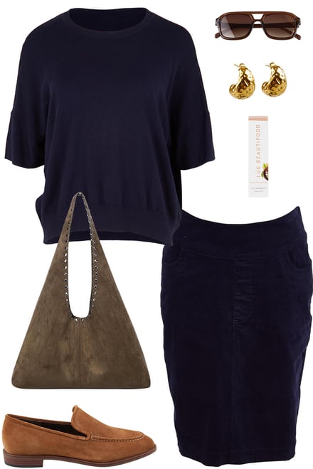 Darklapis Knit With Navy Cord Skirt