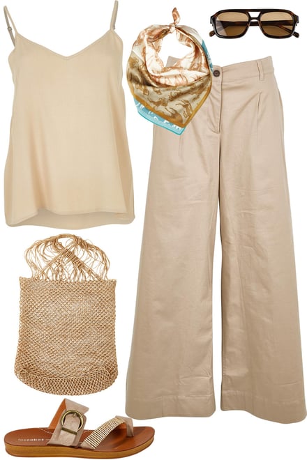 Latte Cami With Wheat Wide Leg Pants