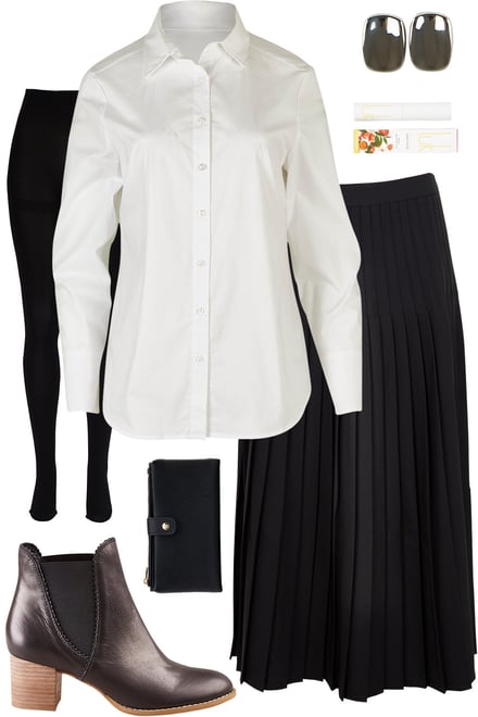 Classic White Shirt & Pleated Black Skirt