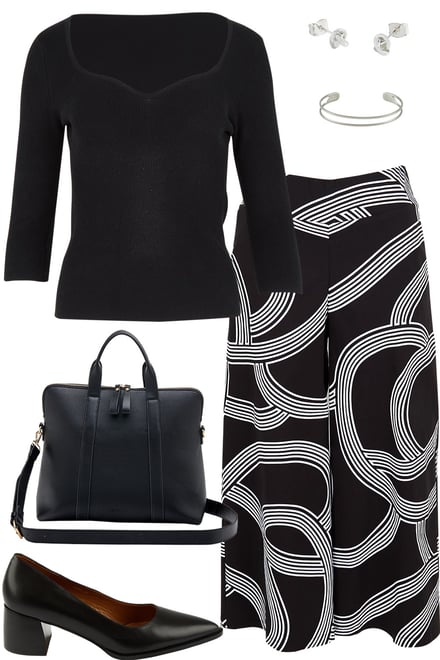 Wide Leg Culotte With Knit Sweetheart Top