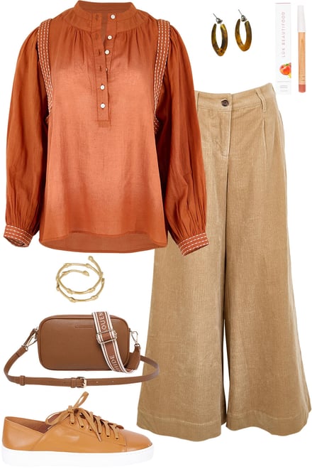 Rust Blouse With Sand Cord Pants
