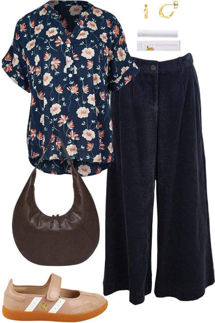 Navy Flower Chain Blouse With Navy Cords