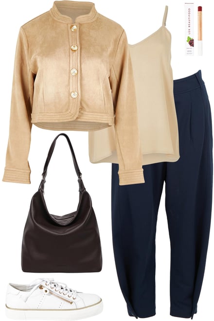 Faux Suede Cropped Jacket With Ponte Pants