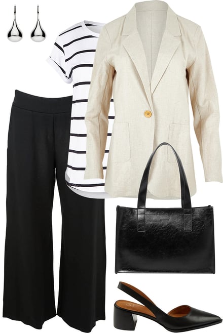 Sand Longline Blazer + Black Ponte + Stripes