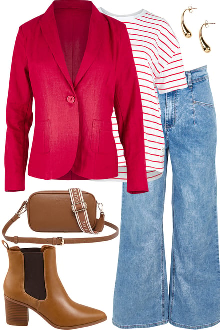 Red Blazer + Light Denim + Stripes