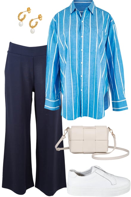 Royal Blue Striped Shirt With Dark Navy Ponte