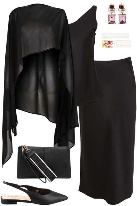 Sheer Wrap With Black Satin Set