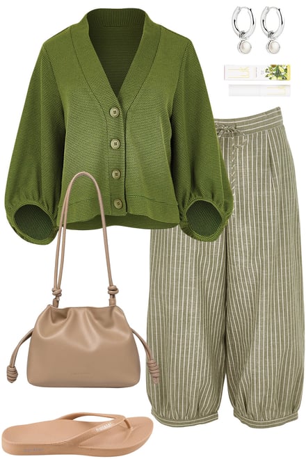 Lush Green Cardi & Sage Green Pants