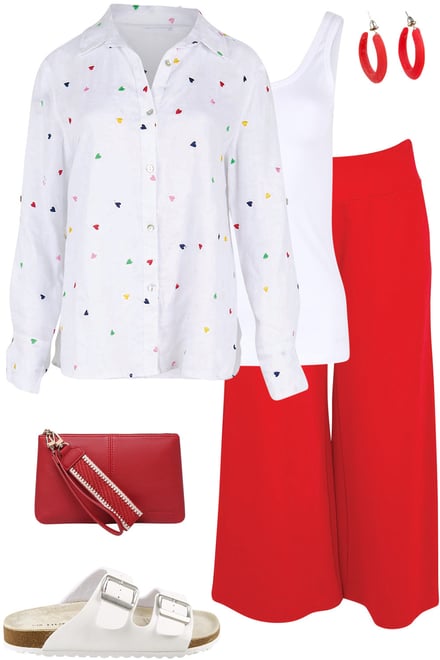 Hearts Linen Shirt & Red Pants