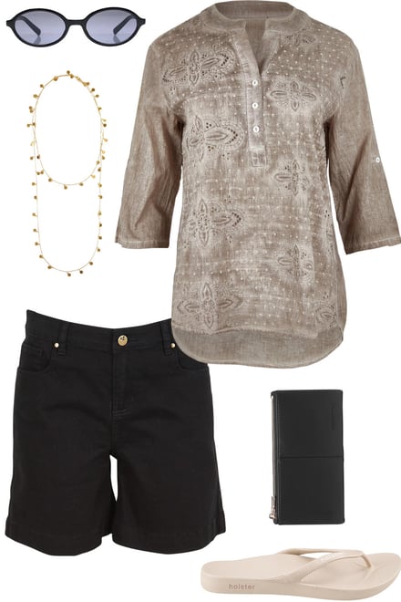 Latte Top With Black Shorts