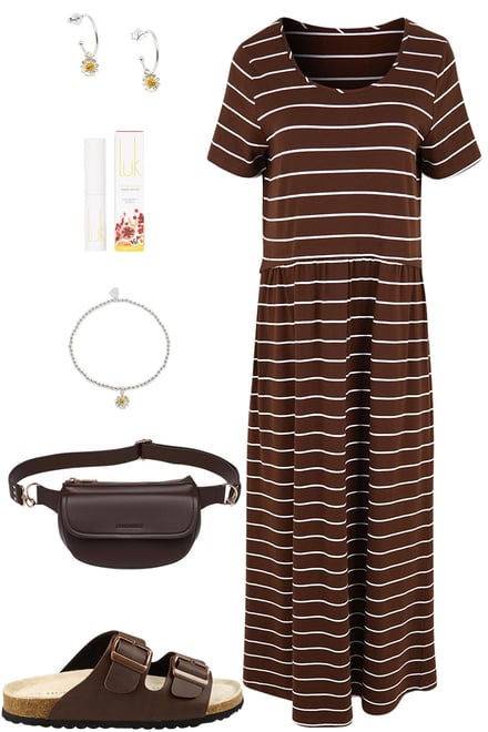 Choc Stripe Dress With Chocolate
