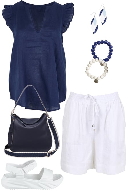 Navy Linen Tank & White Linen Shorts