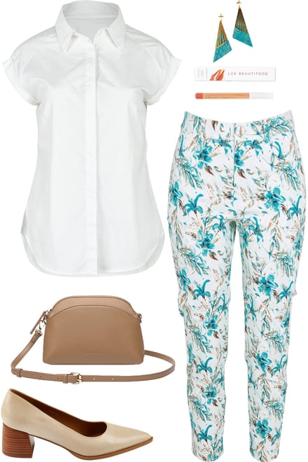 White Cap Sleeve Shirt & Printed Pants