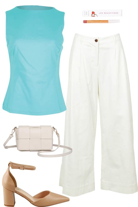 Teal Top With White Pants