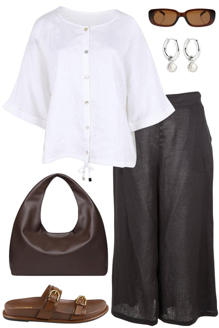 White Linen Top & Ebony Linen Pants