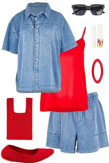 Quinn Shirt & Shorts Set With Scarlet