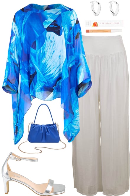 Cobalt Blue Kaftan Top & White Pants