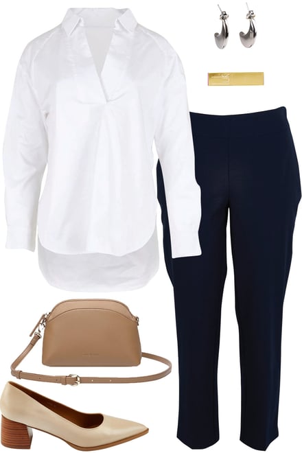 White Cotton Popover With Navy Pants