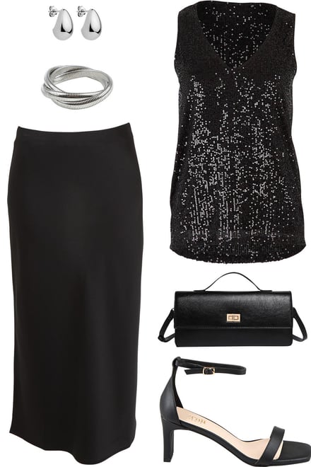 Black Reece Top With Satin Skirt