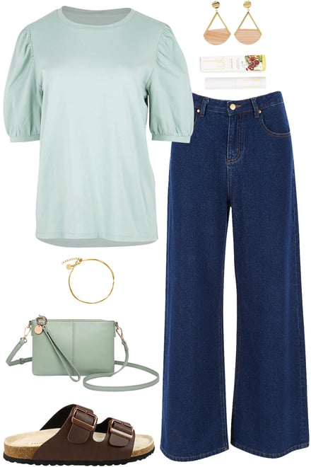 Sage Puff Sleeve Top & Dark Denim